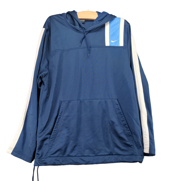 Nike Mens Pullover Hoodie Blue Medium Long Sleeve Shoulder Stripe - Picture 1 of 12